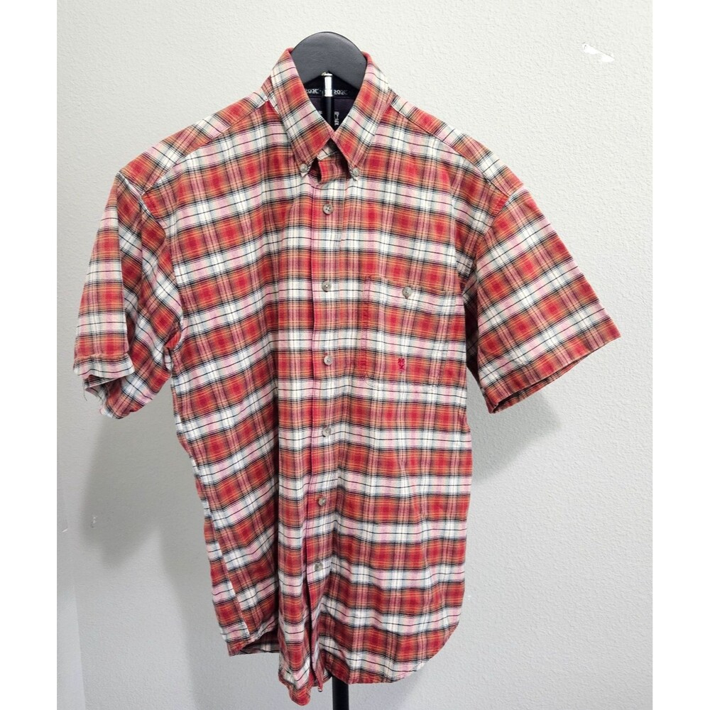 20X Twenty X Mens Plaid Button Front‎ Shirt XL Red White Short Sleeve Casual